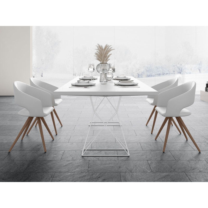 Gawen Dining Table, 39" W x 87" L, Glossy White/ White