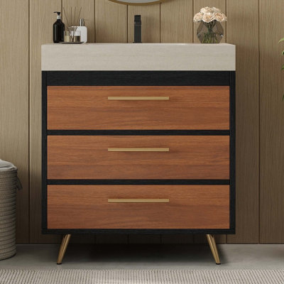 Meuble-lavabo moderne avec lavabo vasque en céramique, plateau en pierre frittée et rangement spacieux pour un design élégant et fonctionnel