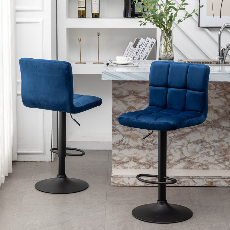 Swivel Upholstered Adjustable Height Counter Stool with Metal Frame, Blue
