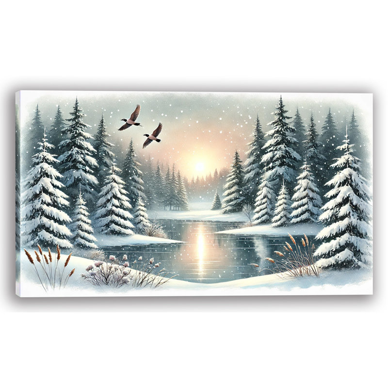 Winter's Grace: Serene Lakeside Dawn Canvas Print, 24" H x 24" W