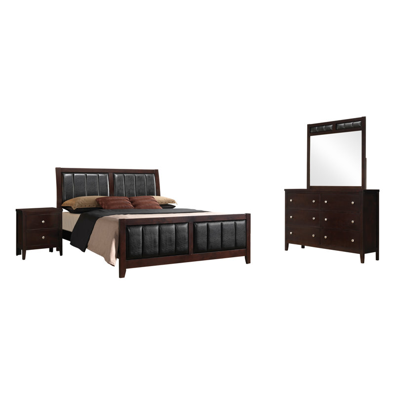 Hather 5 - Piece Bedroom Set, Queen, Cappuccino/Black, 5 Pieces: Bed, Nightstand, Dresser, Mirror,Chest