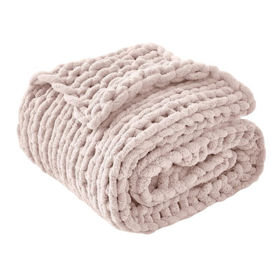 Soft Cozy Throw Blanket 51"X63" Knit For Sofa And Home Decor, Pink