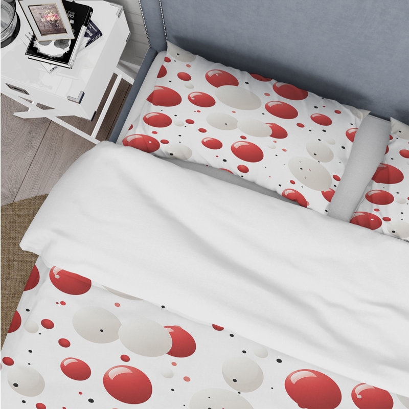 Ensemble de housse de couette à pois rouges et blancs II, Housse de couette pour grand lit et 2 taies décor