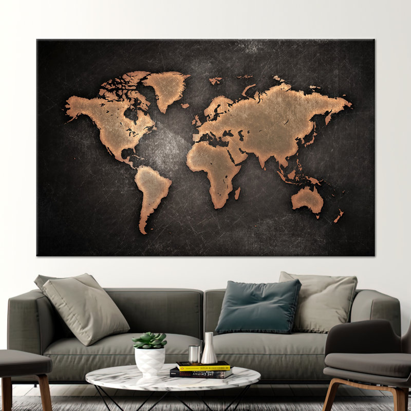 Printed Modern Abstract World Map School Office Wall Art Canvas Poster, Framed Wrapped Canvas, 25 cm H x 35 cm W