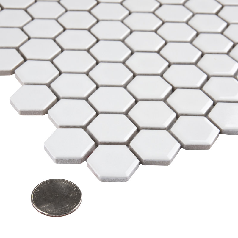 Metro 1" Hex Glossy White 10-1/4 in. x 11-7/8 in. Porcelain Mosaic Floor and Wall Tile
