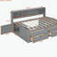 Lit de jour en bois double avec 2 armoires de chevet, tablettes supérieures et 4 tiroirs, blanc-491184759