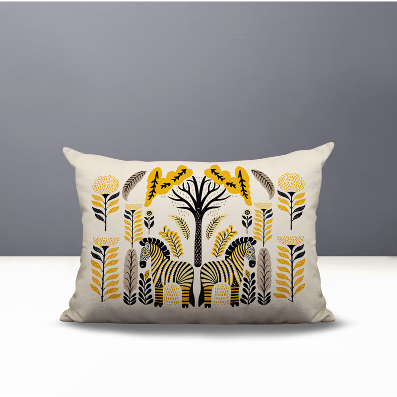 Oreiller rectangulaire réversible intérieur / extérieur Zuby Zebra, Rectangulaire H 14 po x l 20 po, Jaune