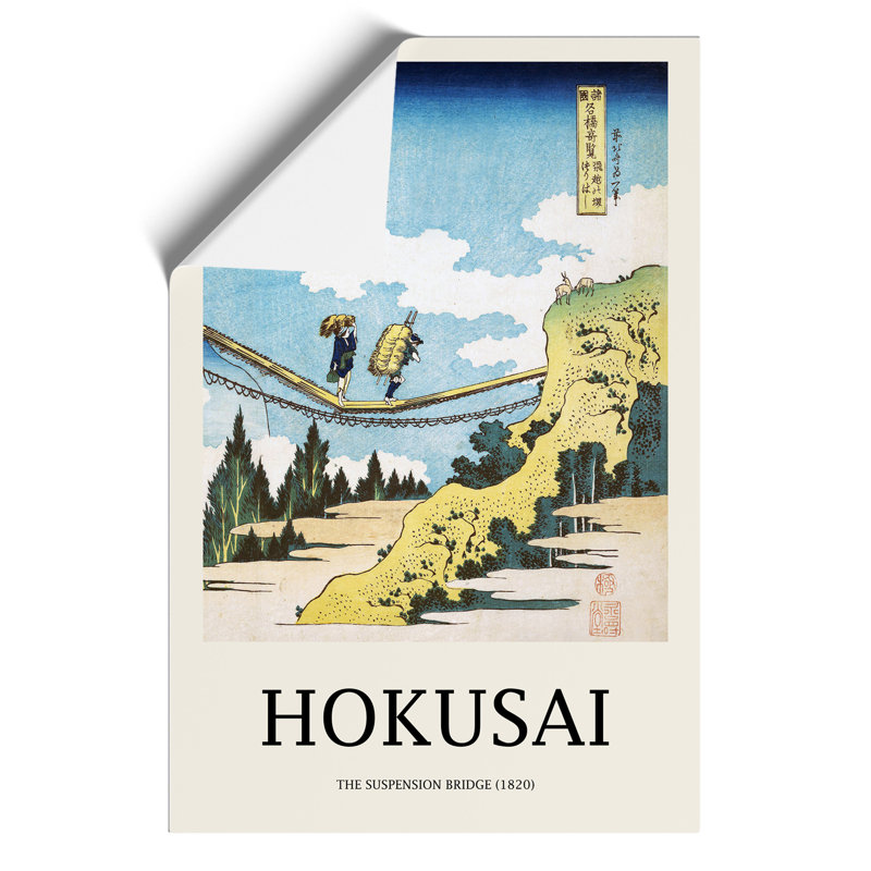 The Suspension Bridge on the Border of Hida and Etchu Provinces Print by Katsushika Hokusai - Frameless Print
