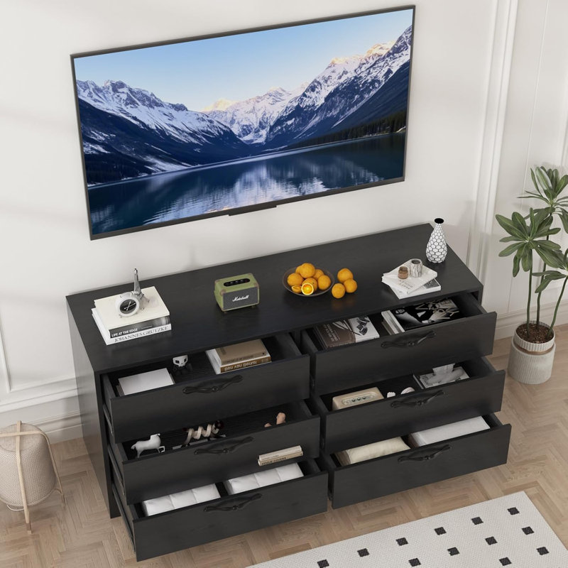 Commode télé moderne ajustable - convient aux téléviseurs de 32 à 75 pouces - 4 grands tiroirs - Console de rangement pour le salon ou la chambre à coucher - Armoire de divertissement élégante - Couleur: noir