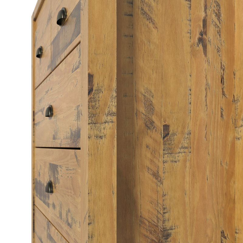 Rustwood Farmhouse 33,1” W  Chest Of  5 Drawers Dresser For Bedroom, Chest Solid Wood Rustic Style, Oak Driftwood