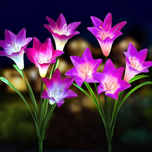 Outdoor Solar Lights 2 Pack Garden Bigger Lily Flowers Multi-Color Changing LED Pathway Light For Patio Yard Lawn Decoration