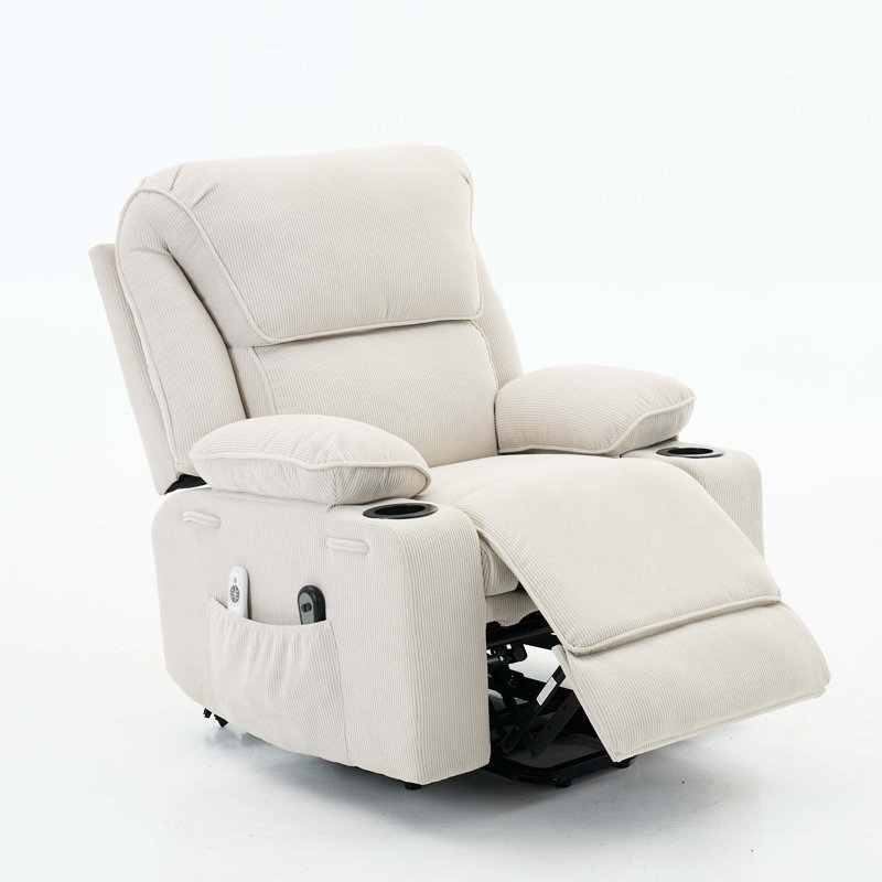 Fauteuil inclinable à télécommande chauffant et chauffant pour massage pour personnes âgées, Ivoire ivoire