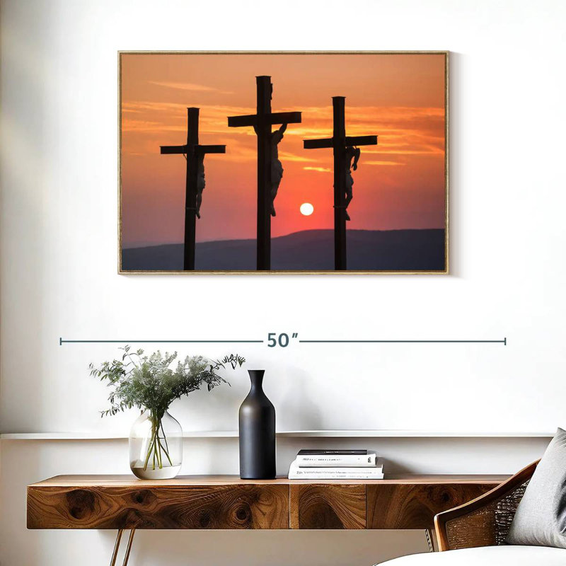 Christ crucifié, Cadre flottant en bois naturel, 37 po x 25 po