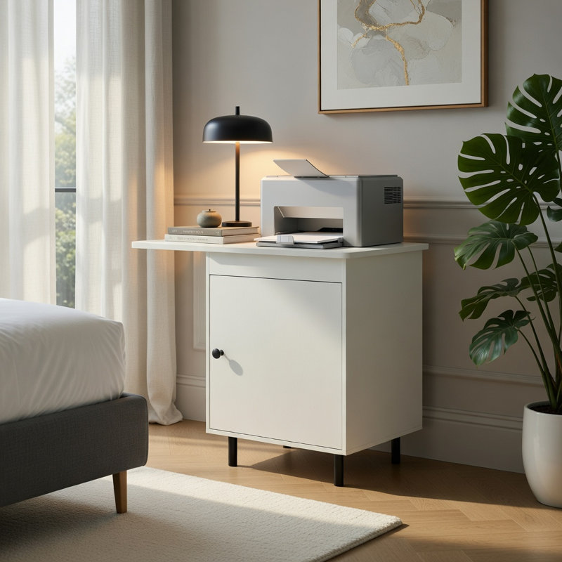 Ensemble de 2 tables de chevet Mid-Century modernes en bois d'ingénierie avec rangement, coins arrondis et ensembles anti-basculement pour la chambre à coucher ou le salon, blanc