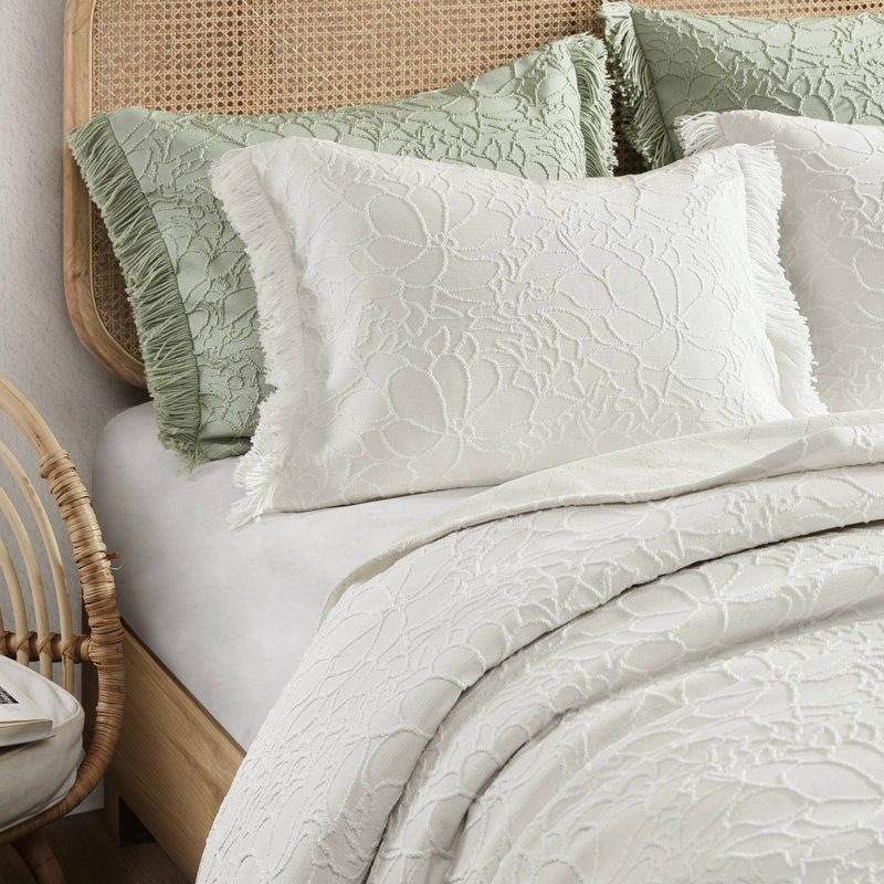 3 pièces, couvre-lit grand, motif floral, chenille avec bordure Shabby Chic, mélange de coton léger et respirant, grande couverture pour les nuits douillettes