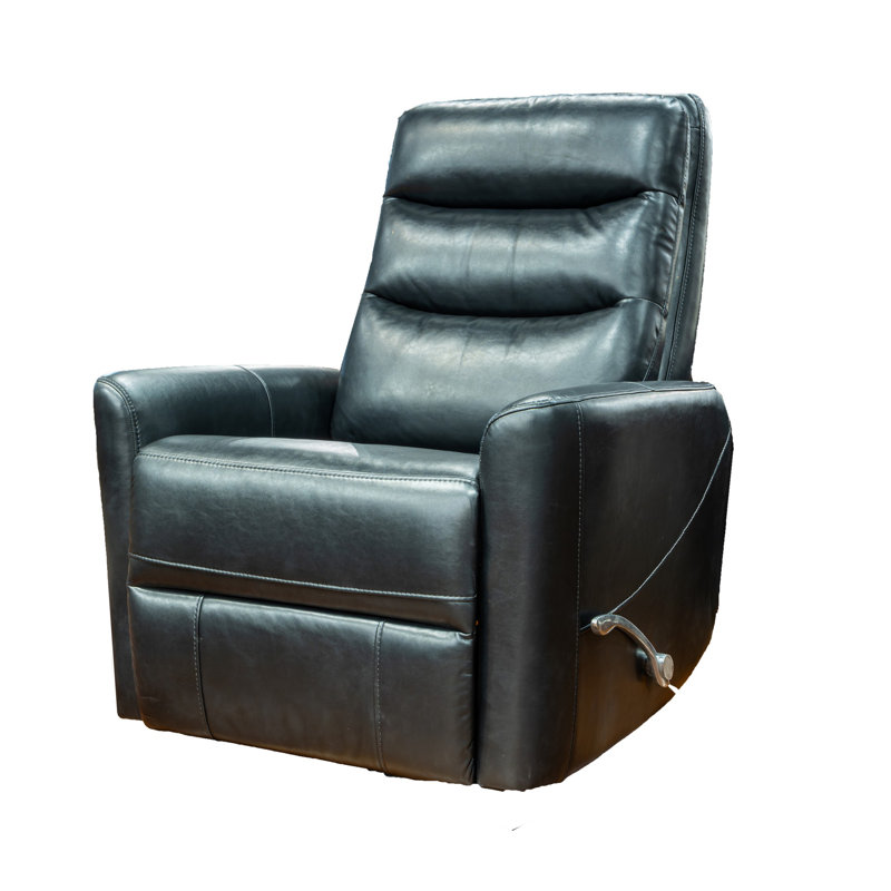 Aki Faux Leather Swivel Recliner, Black Faux Leather