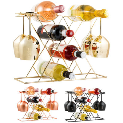 Support à vin de comptoir, pouvant contenir 8 bouteilles et 4 verres, support à vin moderne pour la cuisine, la salle à manger ou le salon