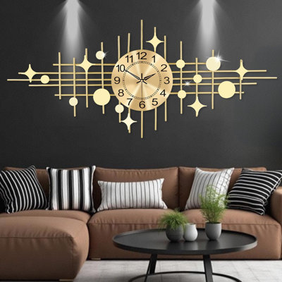 Large Golden Decorative Wall Clock,silent Non-ticking Quality Quartz Movement Battery Operated With Pendulum,large Wall Clocks For Living Room Kitchen Home Bathroom Bedroom Wall Decor