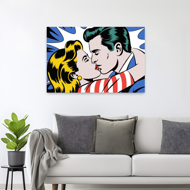 Art mural rétro romantique "Bold Comic Kiss", H 32 po x l 48 po