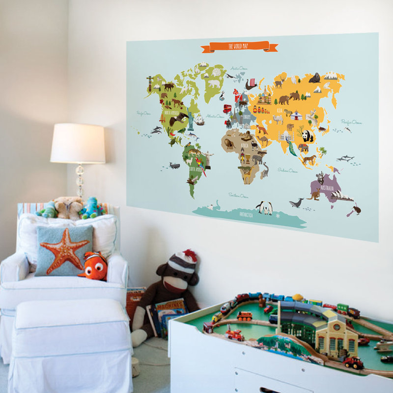 Décalcomanie murale carte du monde pour enfants