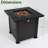 28" Square Propane Fire Pit Table - Black Steel Outdoor Patio Heater, 50,000 BTU With Wind Guard
