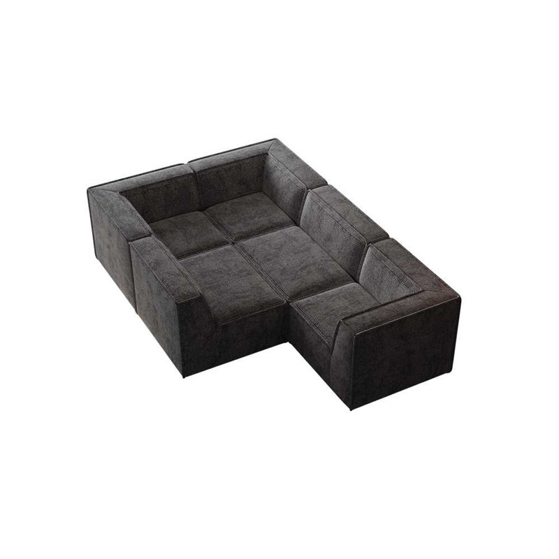 Canapé modulaire à compression en forme de L 5 places Karr, Chenille noir