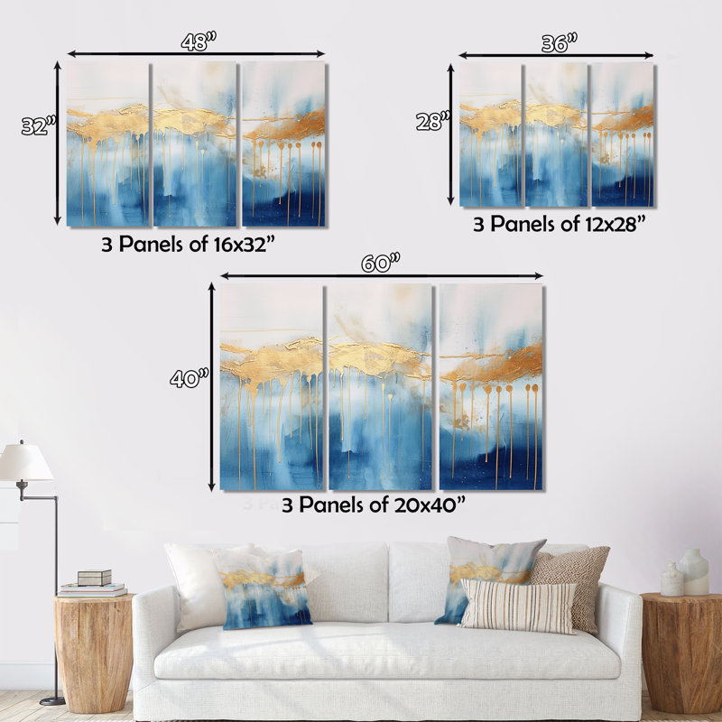 Momentary Spirit Golden Wave, reproduction d'art sur toile 3 pièces, H 40 po x l 60 po x P 1 po