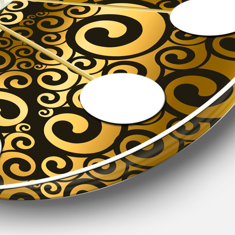 Horloge murale dorée et noire Swirl I - Mid-Century, Moyenne