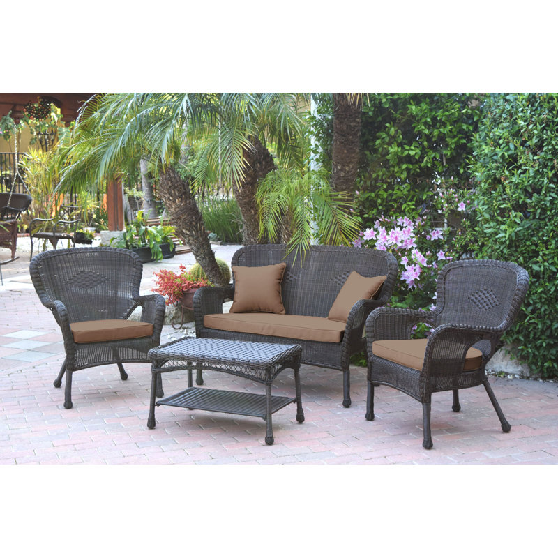Bellas 4 Piece Sofa Set with Cushions, Brown, Espresso