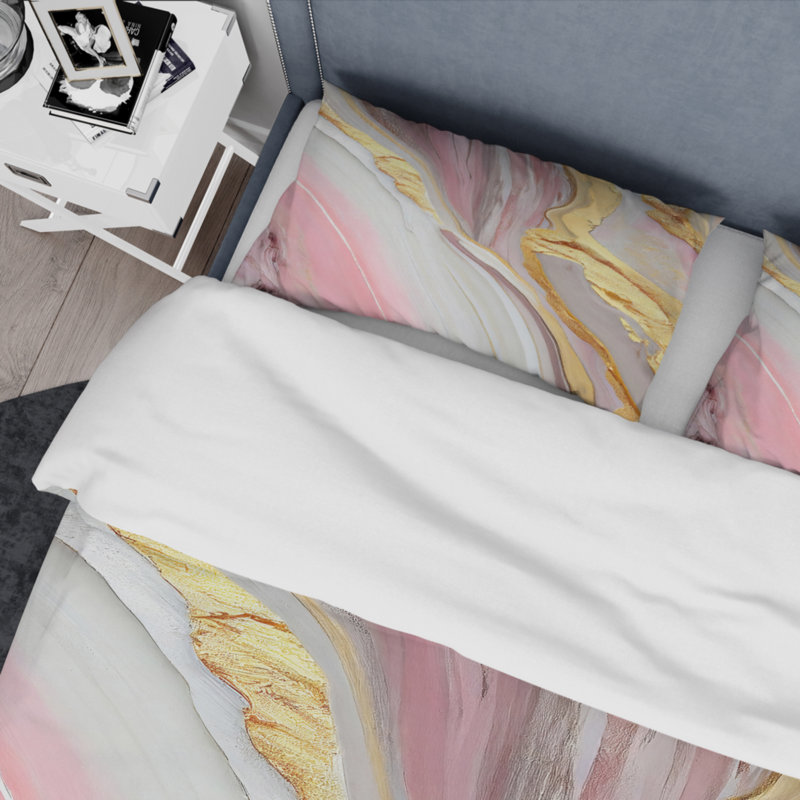Ensemble de housse de couette en marbre rose et doré Abstract III - Microfibre polyester