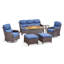 Ensemble de conversation d'extérieur 7 pièces Polygala avec table de foyer, canapé 3 places et fauteuils pivotants, coussins de 6 po d'épaisseur, osier en PE toutes saisons-559101064-559101067-559101068