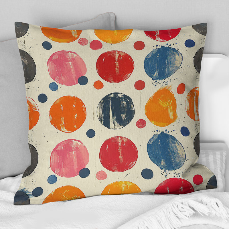 Coussin décoratif à pois orange et vert VI, H 16 po x l 16 po