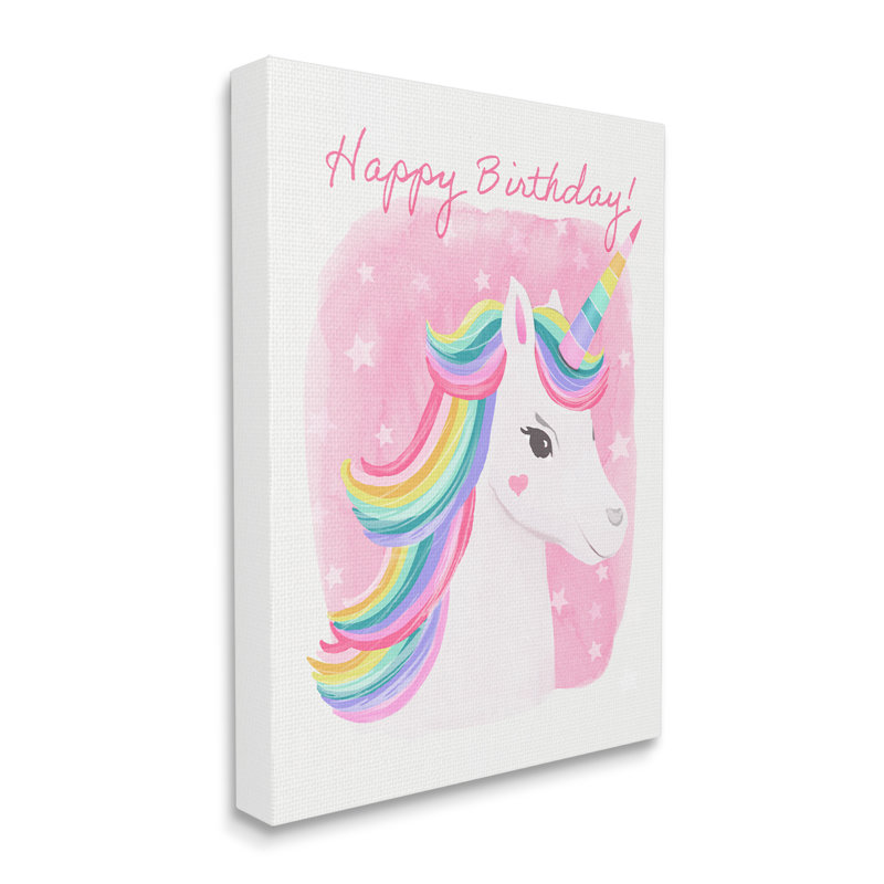 «Happy Birthday Unicorn» sur toile par Diane Neukirch, art textuel, H 40 po x l 30 po x P 1,5 po