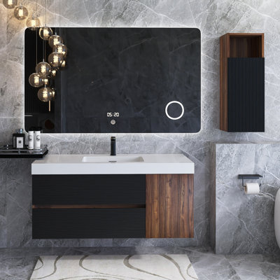 Black & Walnut Wall-Mounted Bathroom Side Cabinet For Small Space