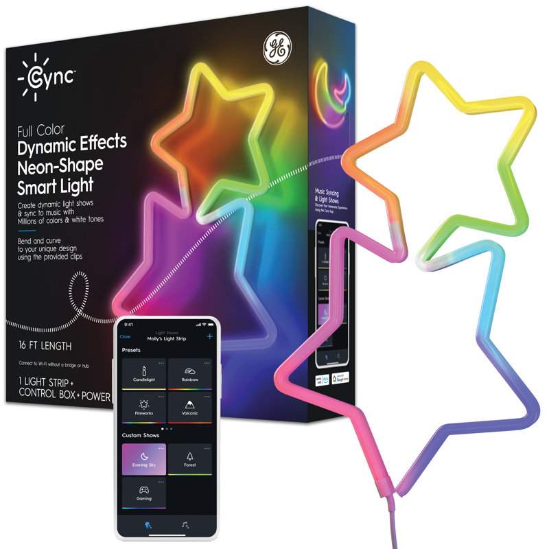 Lampe néon intelligente à effets dynamiques GE Cync, 16 lumières à changement de couleur, GE