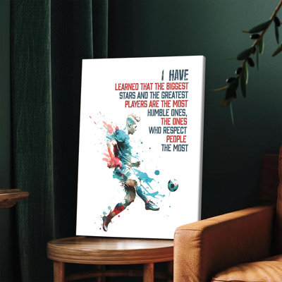 1 pièce, art mural, affiche encadrée, joueur de soccer sur toile, impression de citation de motivation pour les amateurs de sport, décor de style aquarelle moderne pour la maison, le bureau, la chambre à coucher, le cadeau de salon pour les amateurs de football