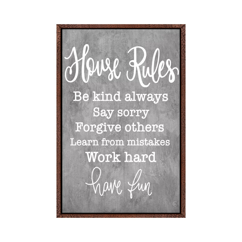 House Rules - Print on Canvas, 66.04cm H x 45.72cm W x 3.81cm D, Classic Brown Wood Framed