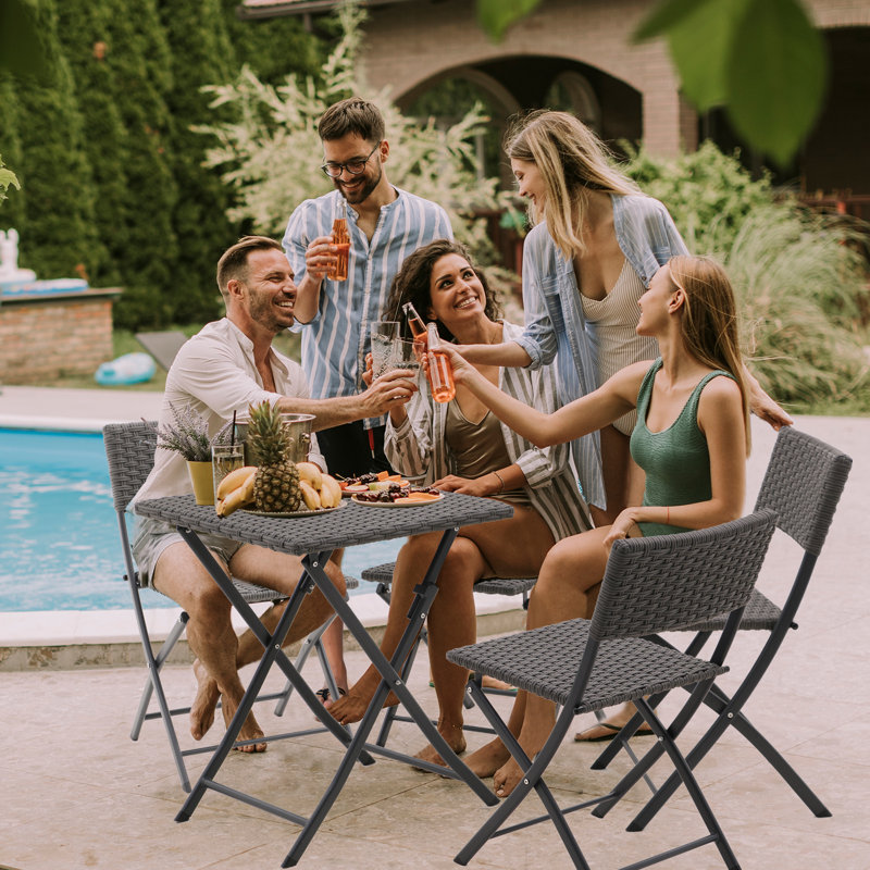 Teree 2 - Person Wicker Patio Dining Set with Square Table, Dark Gray Rattan