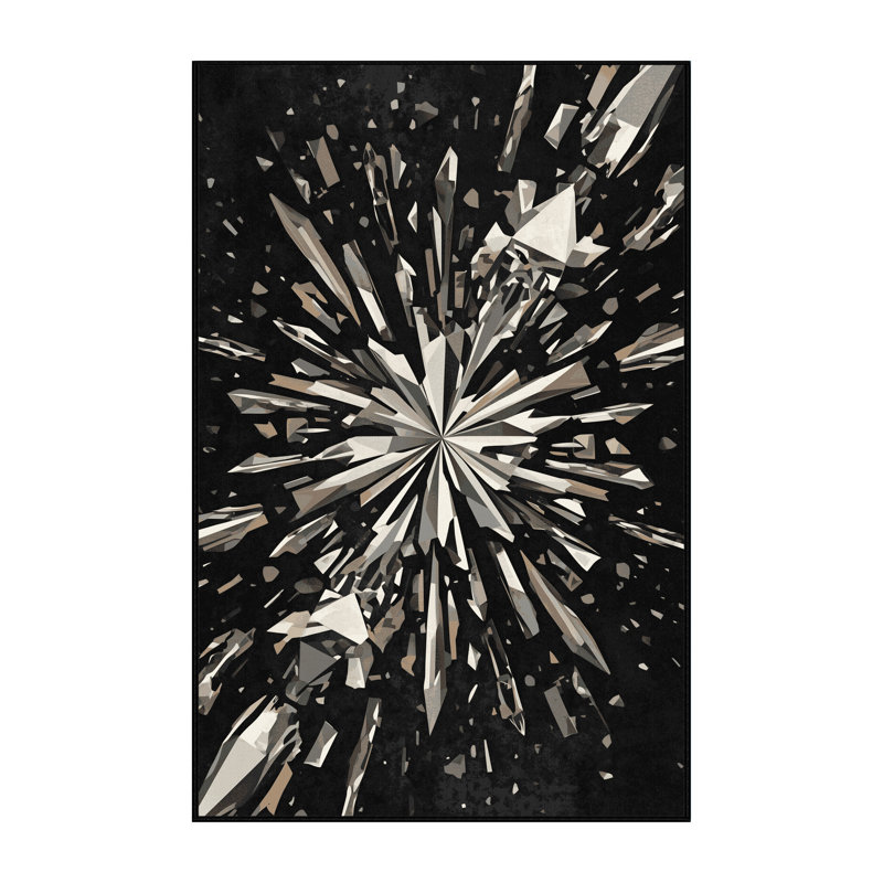 Machine Washable Bemott Modern Geometric Shapes Rug in Black – Black Binding, 5x7