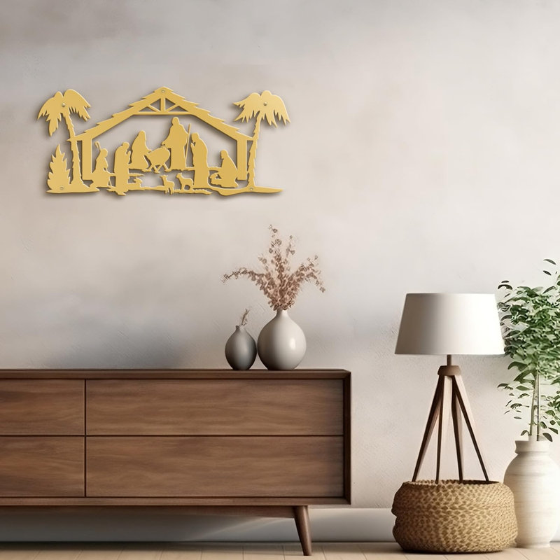Décoration murale en métal, H 8 po x l 24 po x P 0,05 po, Or