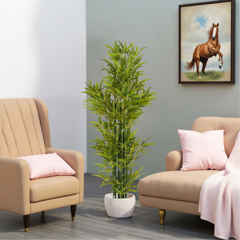Bambou artificiel avec pot en plastique noir, 2, 60,75 po x 27 po