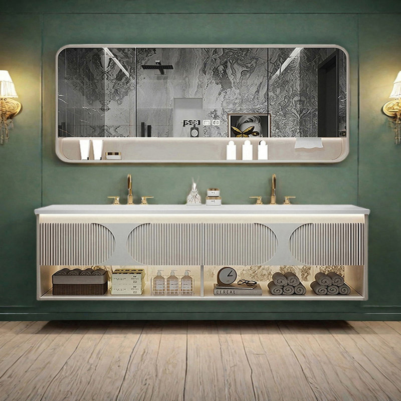 Modern cream-style smart bathroom cabinet, 19.68" H x 78.74" W x 19.68" D