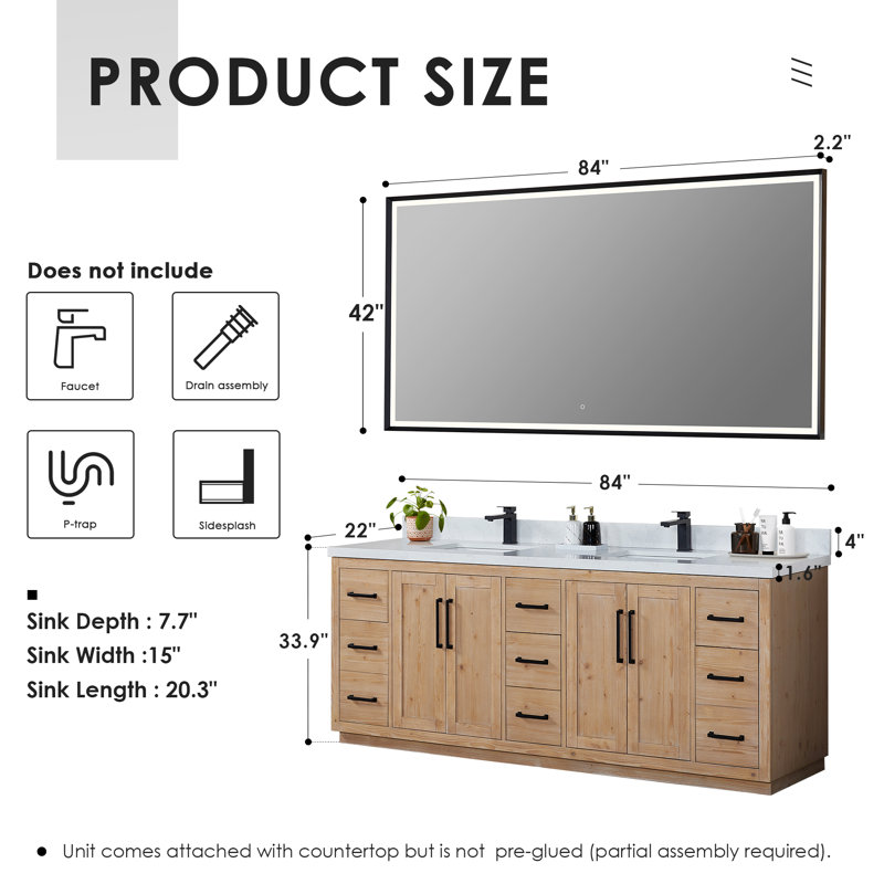 Meuble-lavabo double 84 po avec miroir Cicero