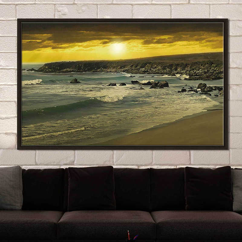 « malibu light », reproduction de photo, H 27,5 po x l 43,5 po x P 2 po, Cadre flottant