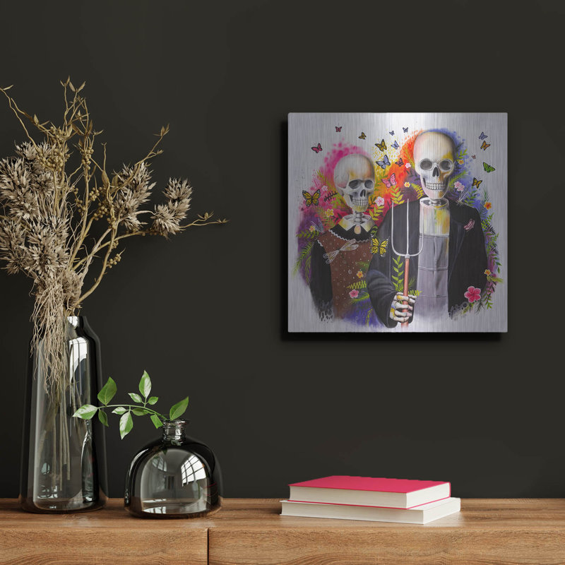  «American Gothic Bones» par Ivan Negrete, art mural en métal, 12 po x 12 po, H 12 po x l 12 po
