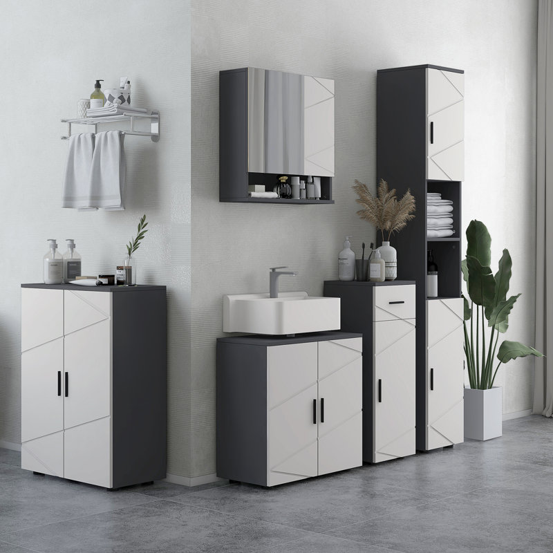 Migneco 60cm Single Bathroom Vanity Base Only in Light Grey/Dark Grey