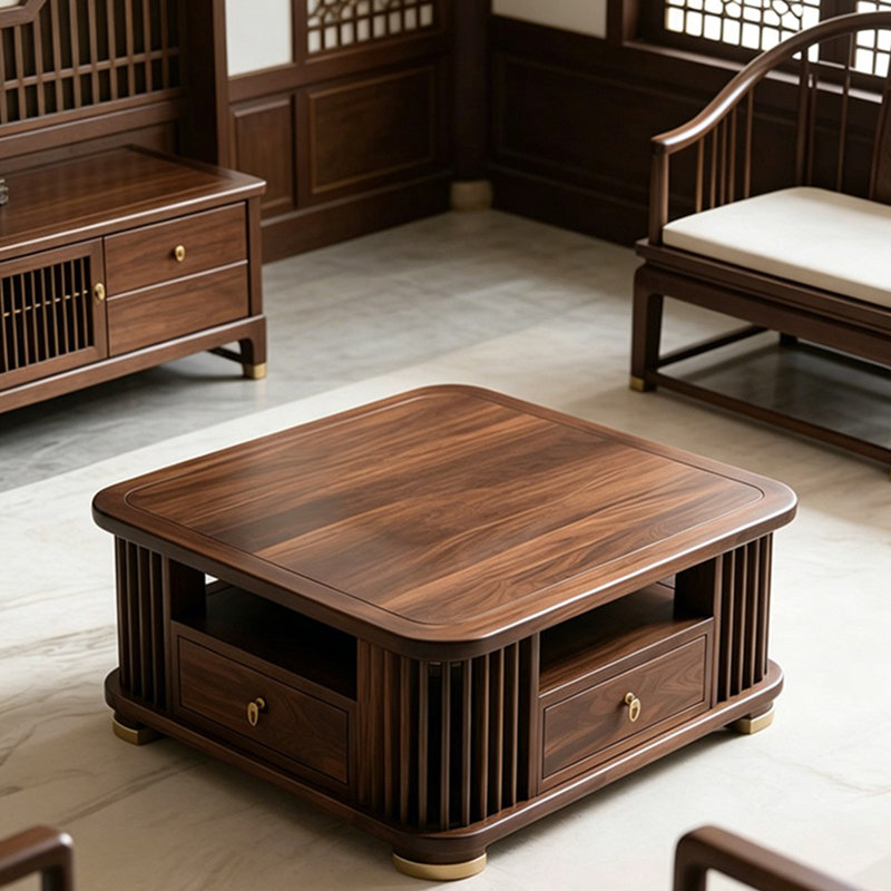 Table basse en bois massif de style médiéval, 17.7" H x 31.5" W x 31.5" D