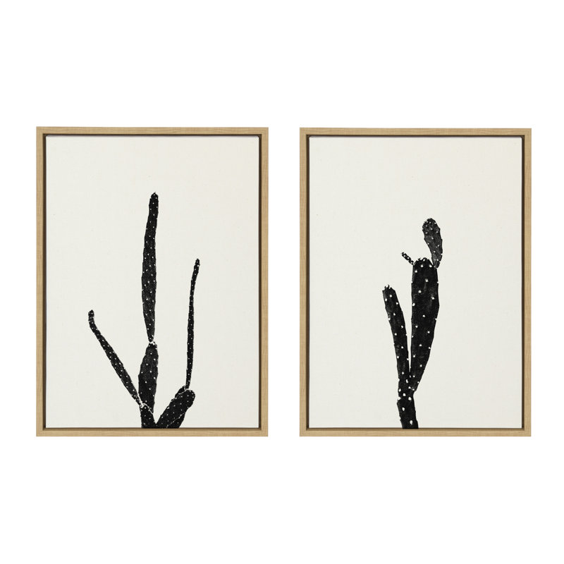 «Black and White Vintage Film Grain Cactus 1 and 2» par Stephanie Klatt, ensemble d'art mural sur toile encadrée