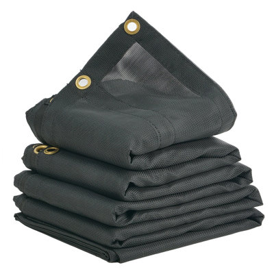 Dump Truck Mesh Tarp, 7 X 14 Ft, PVC Coated Black Heavy Duty Cover With 5.5" 18Oz Double Pocket, Brass Grommets, Reinforced Double Needle Stitch Webbing Fits Manual Or Electric Dump Truck System