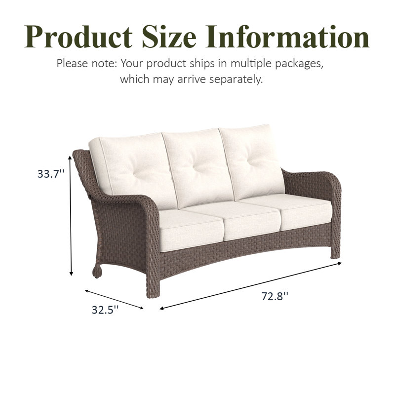 184.9cm Wide Patio Sofa with Cushions, Beige, Brown